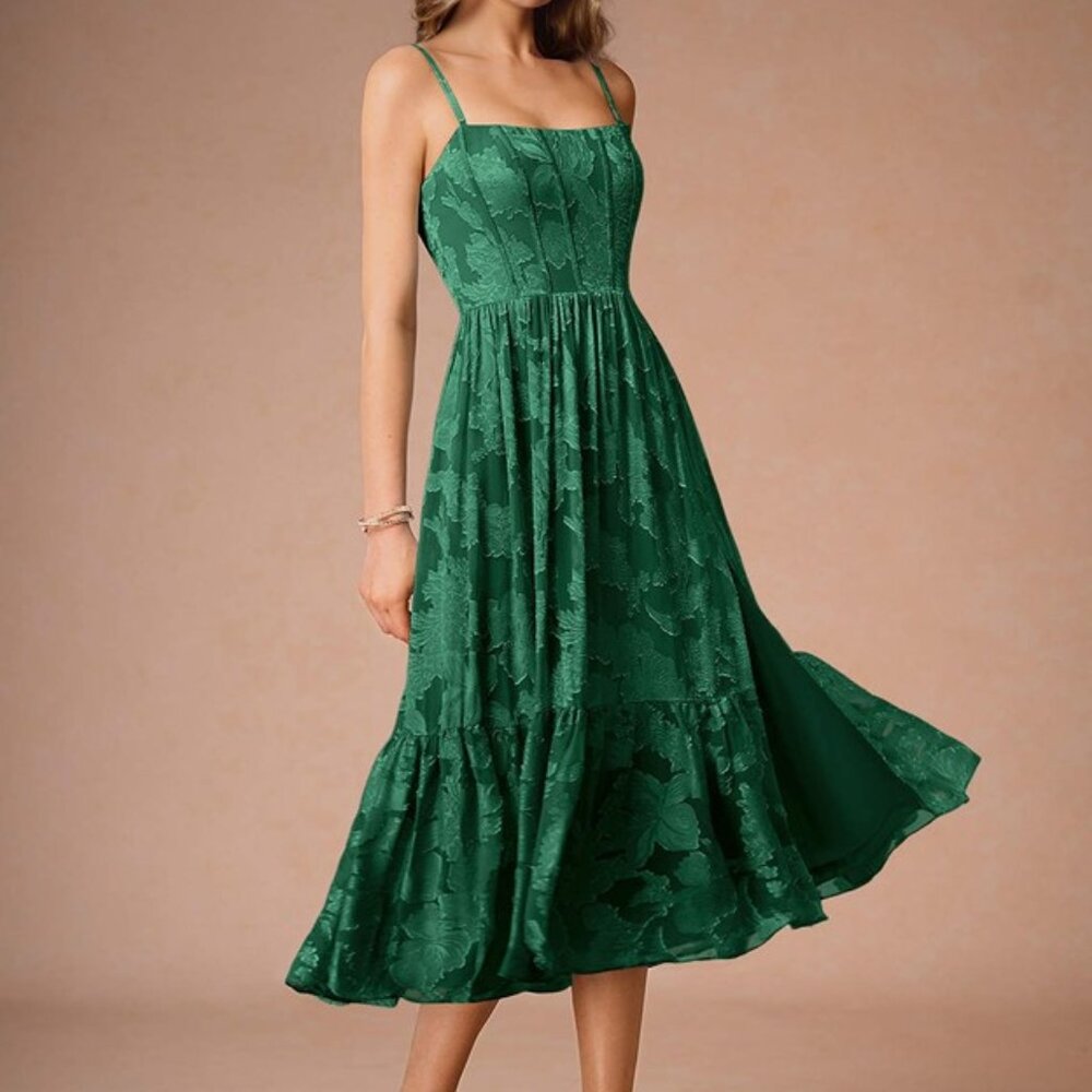 Azazie Eole Dark Green Midi Dress